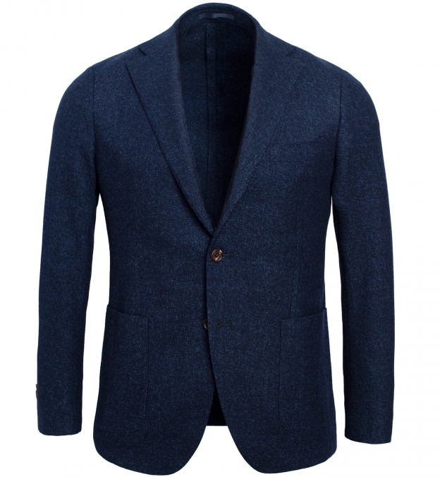 Waverly Navy Melange Wool Unstructured Jacket - Custom Fit Tailored ...