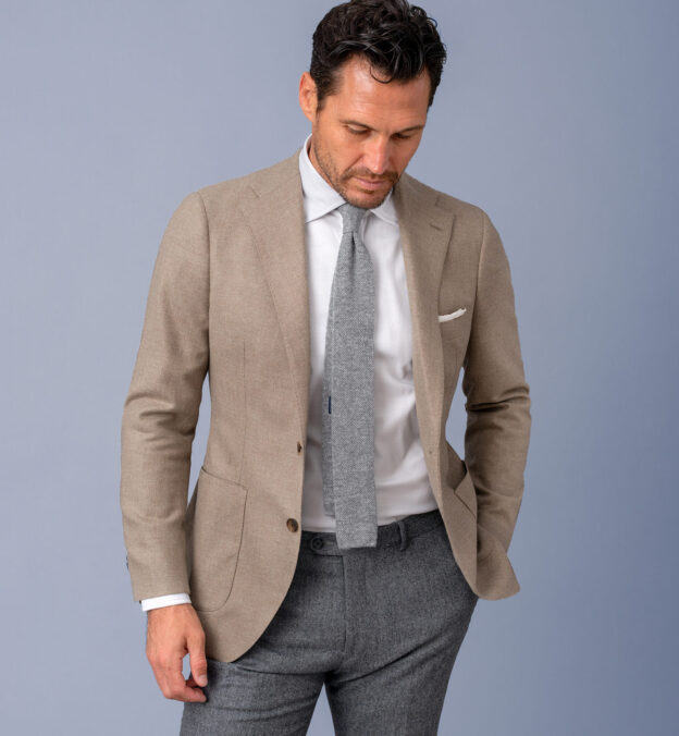 Bedford Beige Textured Wool and Cashmere Jacket - Custom Fit Tailored ...