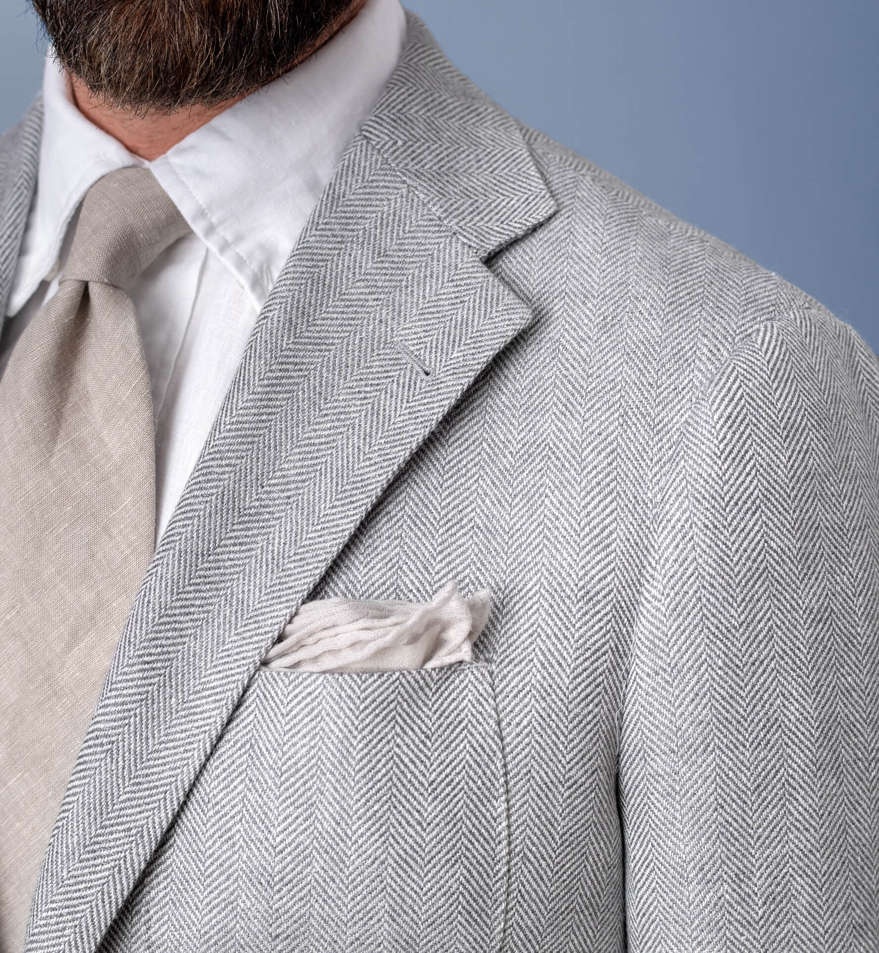 Bedford Light Grey Wool and Linen Herringbone Jacket - Custom Fit ...