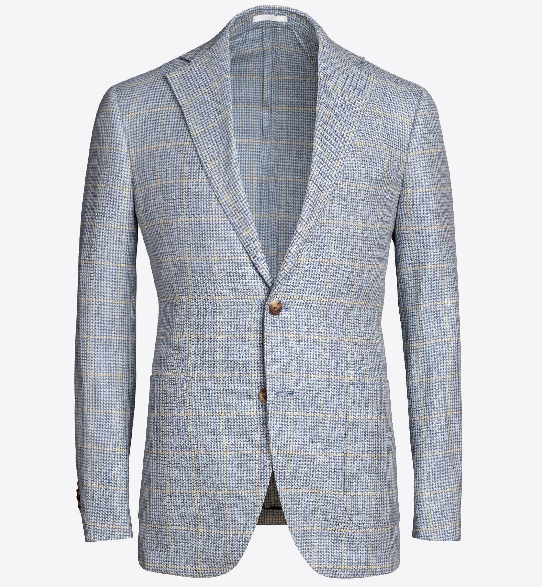 Bedford Light Blue Houndstooth Plaid Summer Blend Jacket Custom Fit Tailored Clothing