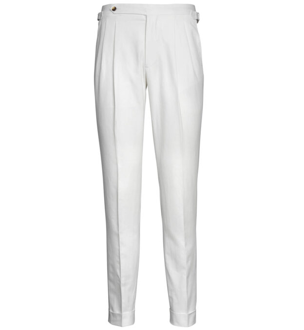 Allen White Cotton and Linen Pleated Dress Pant - Custom Fit Tailored ...