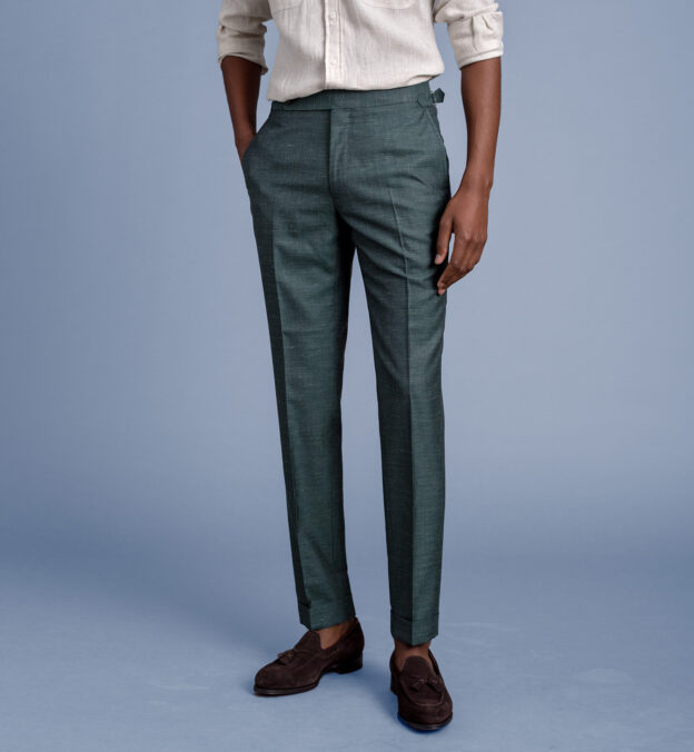 Allen Faded Green Wool Silk and Linen Dress Pant - Custom Fit Tailored ...