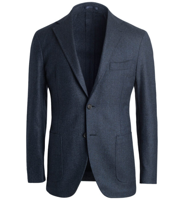 Waverly Slate Blue Herringbone Flannel Jacket - Custom Fit Tailored ...