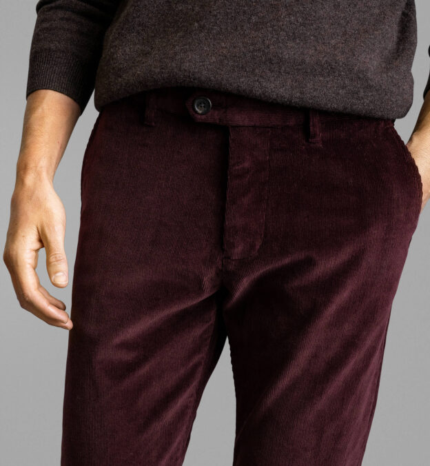 Stratton Burgundy Stretch Corduroy Chino - Custom Fit Pants