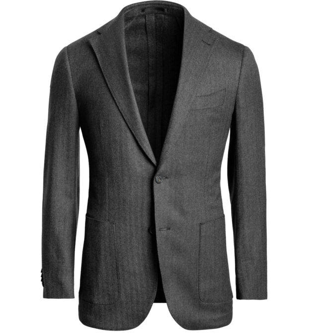 Bedford Charcoal Wool Cashmere Herringbone Jacket - Custom Fit Tailored ...