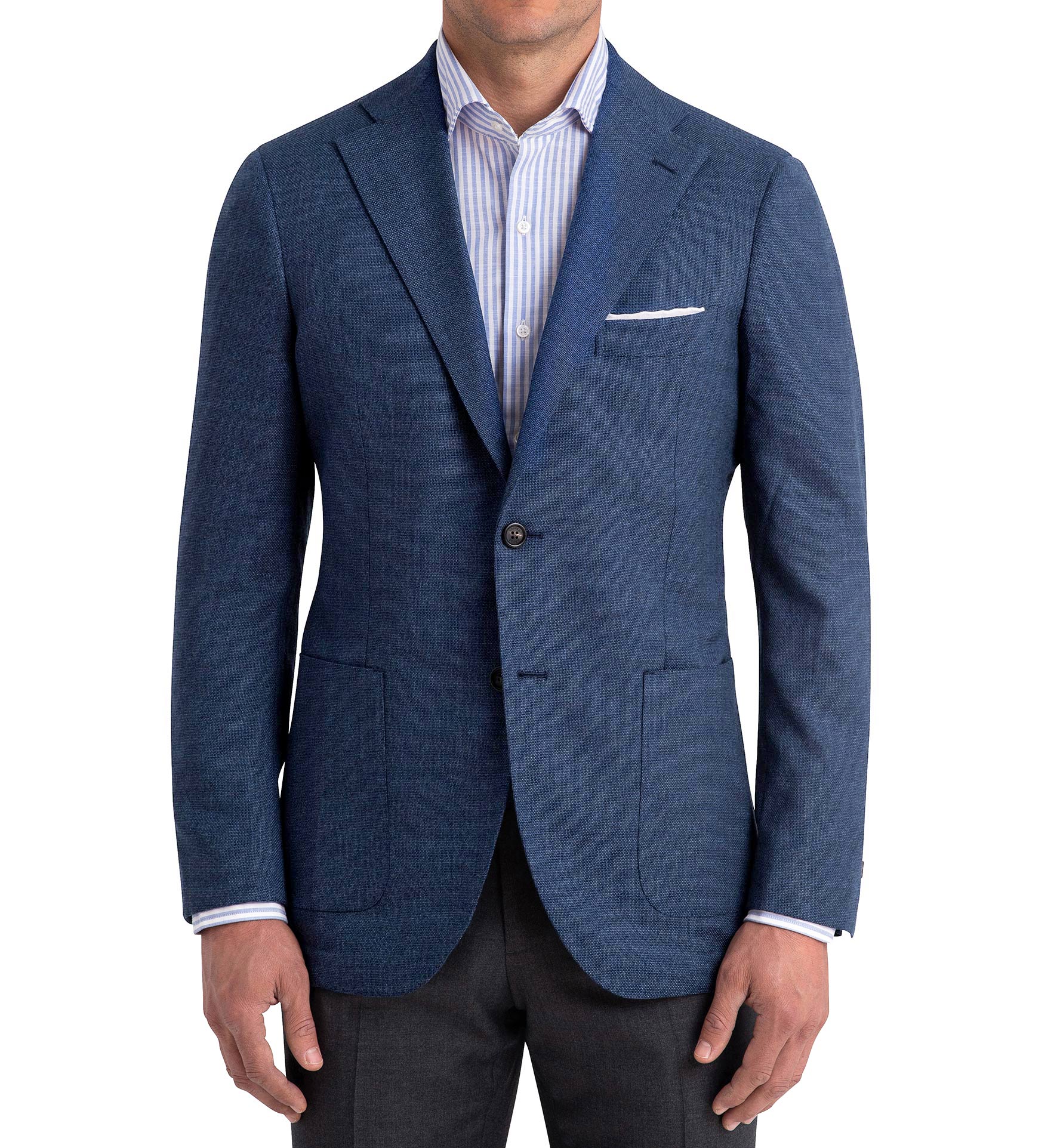 Bedford Ocean Blue Wool Hopsack Jacket - Custom Fit Tailored Clothing