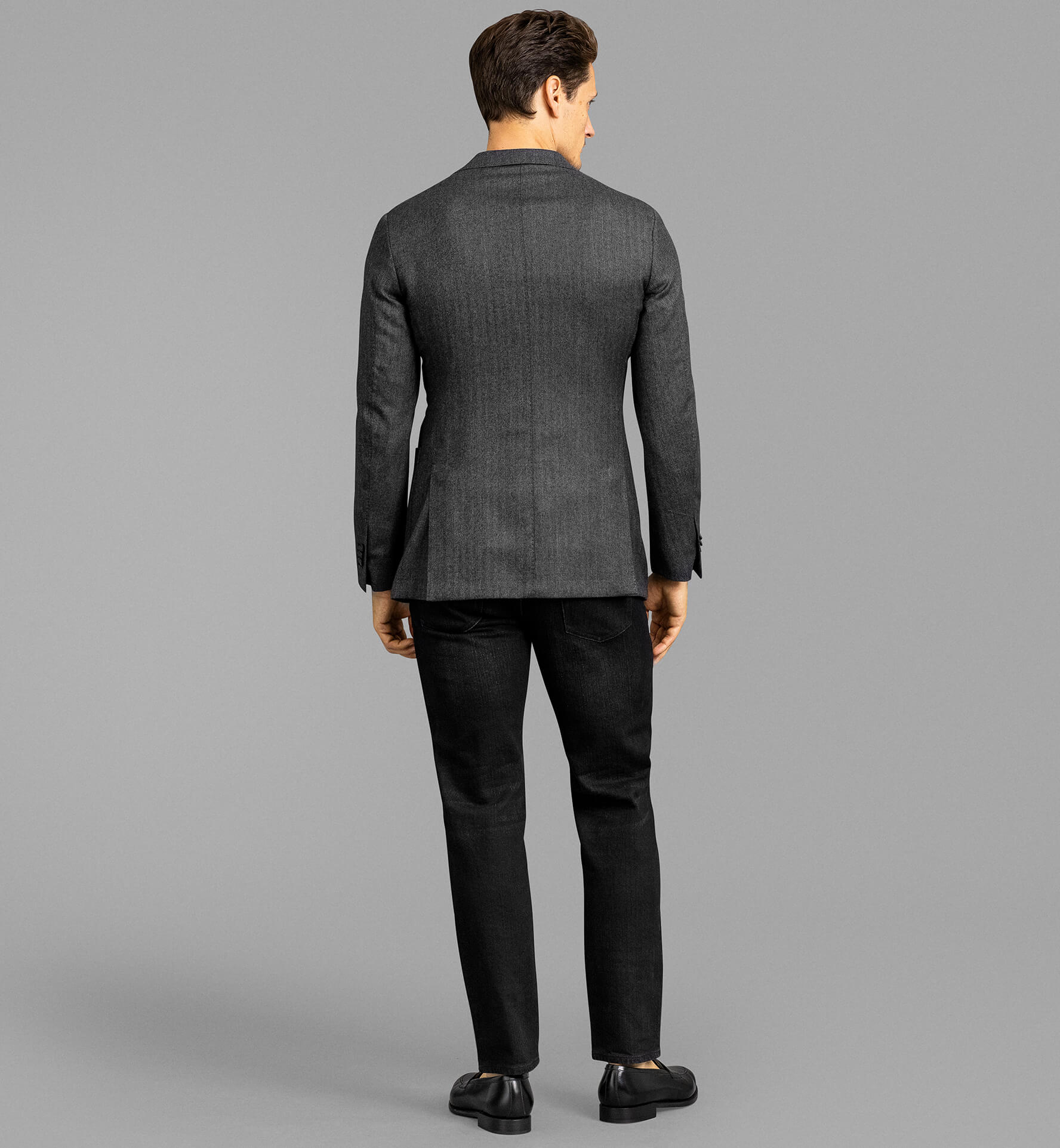 Bedford Charcoal Wool Cashmere Herringbone Jacket Custom Fit Tailored