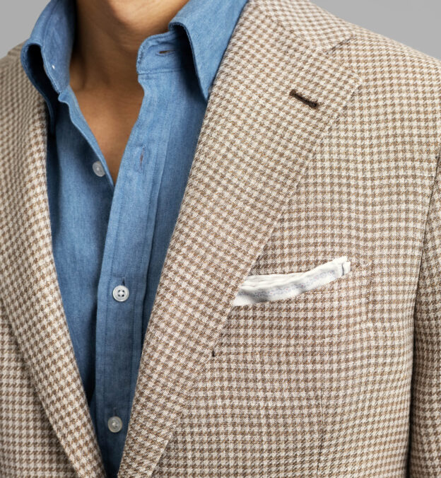 Drago Tan Houndstooth Wool Silk and Linen Bedford Jacket - Custom