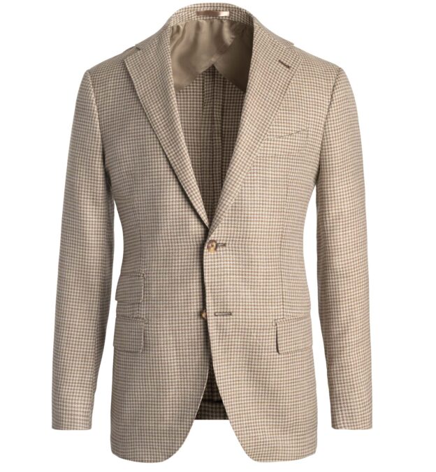 Drago Tan Houndstooth Wool Silk and Linen Bedford Jacket - Custom