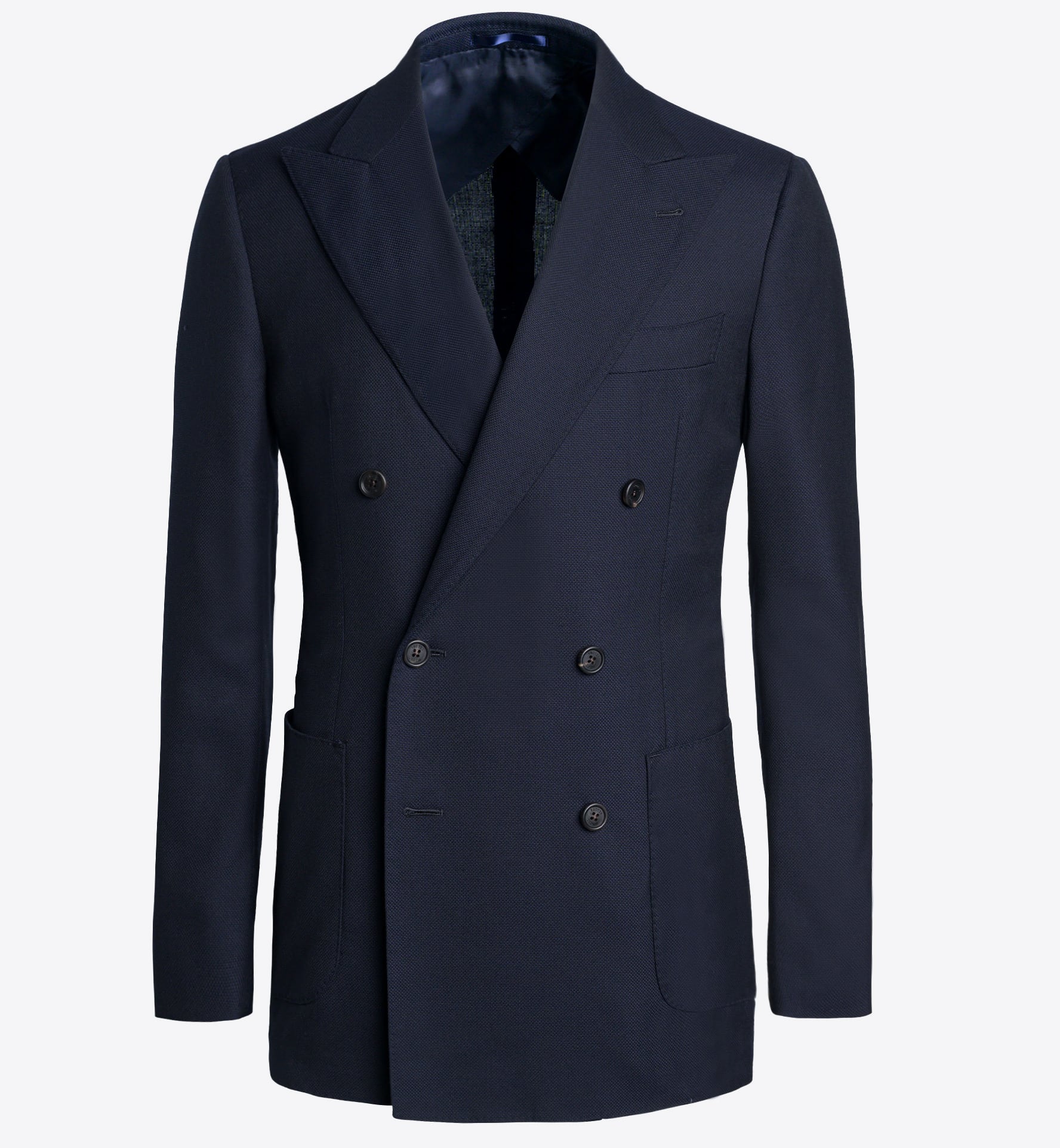 Bedford Navy Wool Hopsack Double Breasted Jacket - Custom Fit Tailored ...