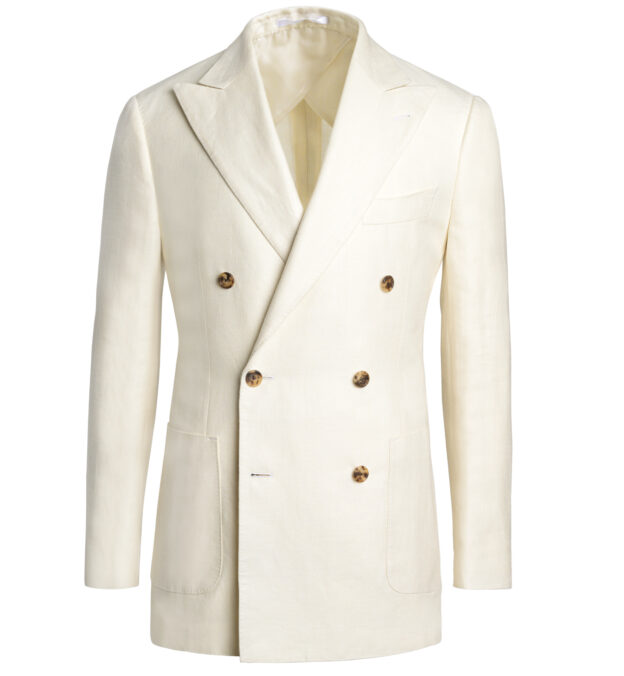 Double Breasted Reda Cream Wool and Linen Bedford Jacket - Custom Fit ...