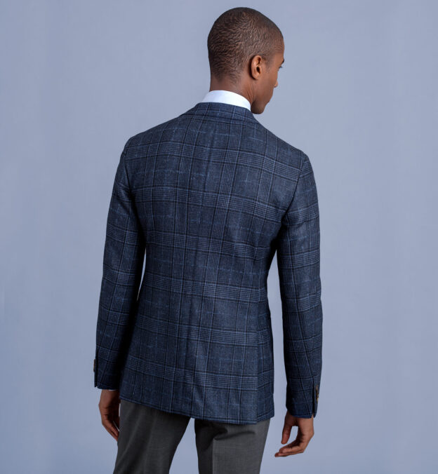 Bedford Navy Glen Plaid Slub Wool And Silk Jacket Custom Fit Tailored Clothing 0841