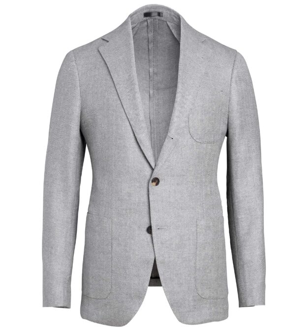 Bedford Light Grey Wool and Linen Herringbone Jacket - Custom Fit ...