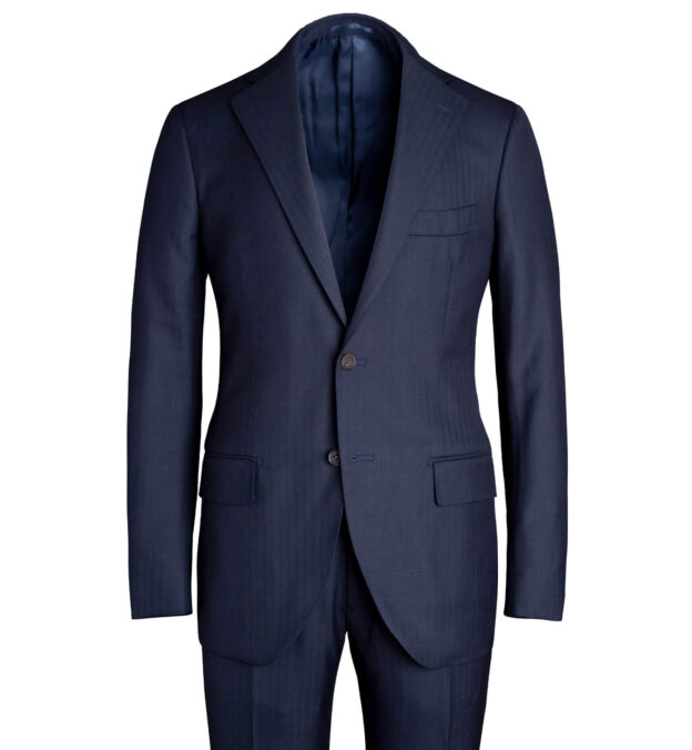 Drago Navy Herringbone S130s Allen Suit - Custom Fit Tailored Clothing