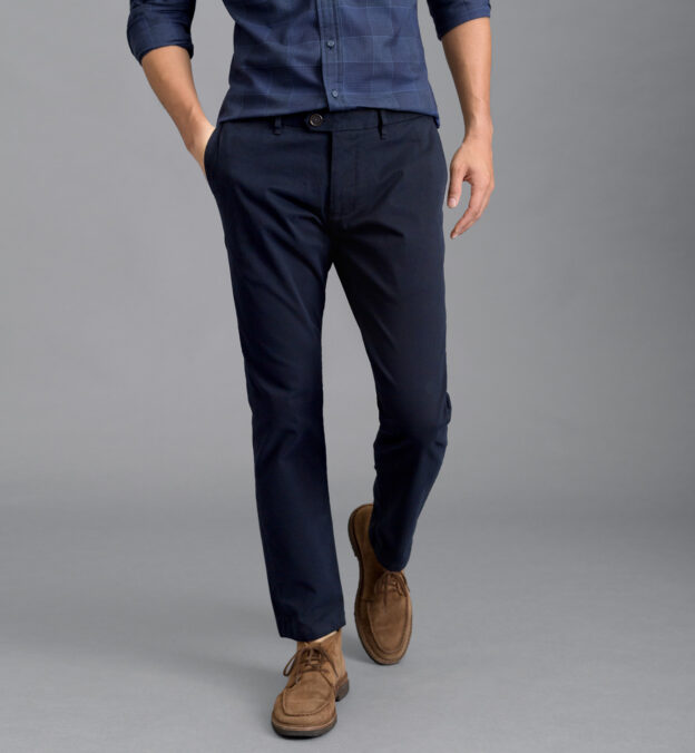 Di Sondrio Dark Navy Stretch Peached Cotton Chino - Custom Fit Pants