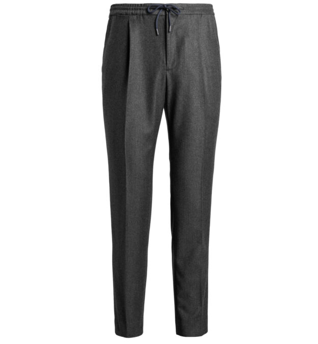 Allen Grey Wool Herringbone Flannel Drawstring Dress Pant