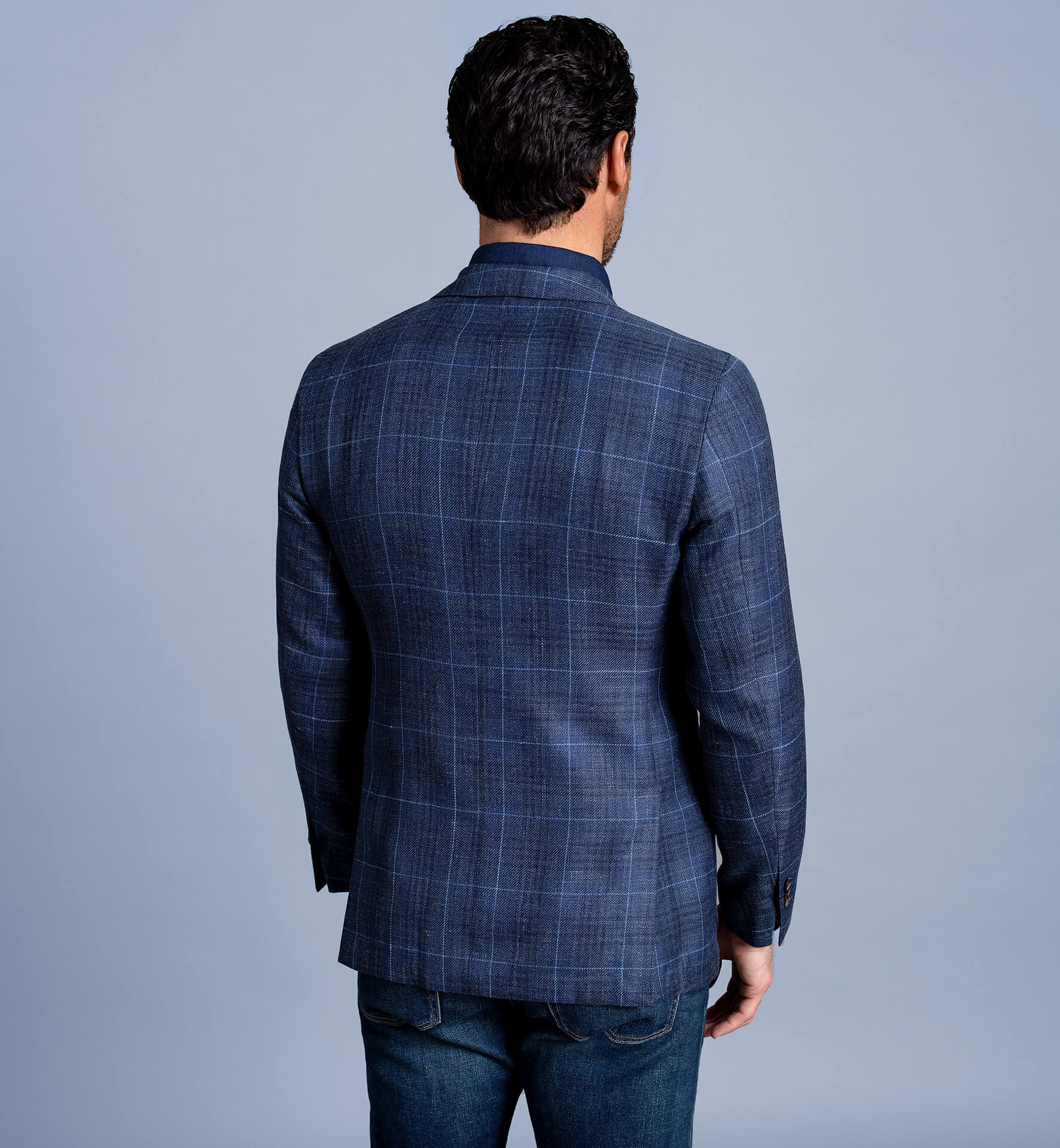 Bedford Faded Navy Glen Plaid Summer Blend Jacket Custom Fit Tailored Clothing 8512