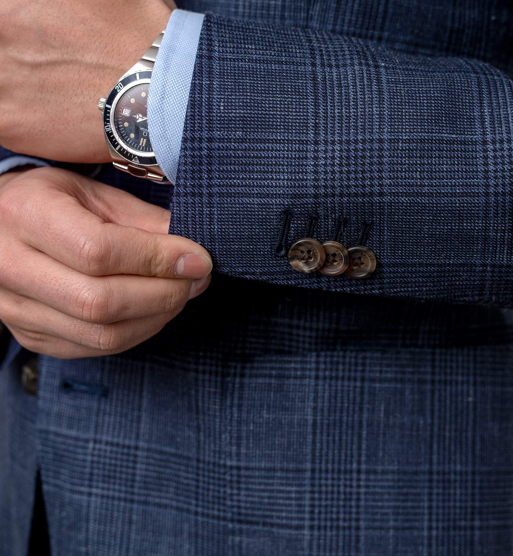 Bedford Navy Glen Plaid Wool Silk and Linen Jacket - Custom Fit ...