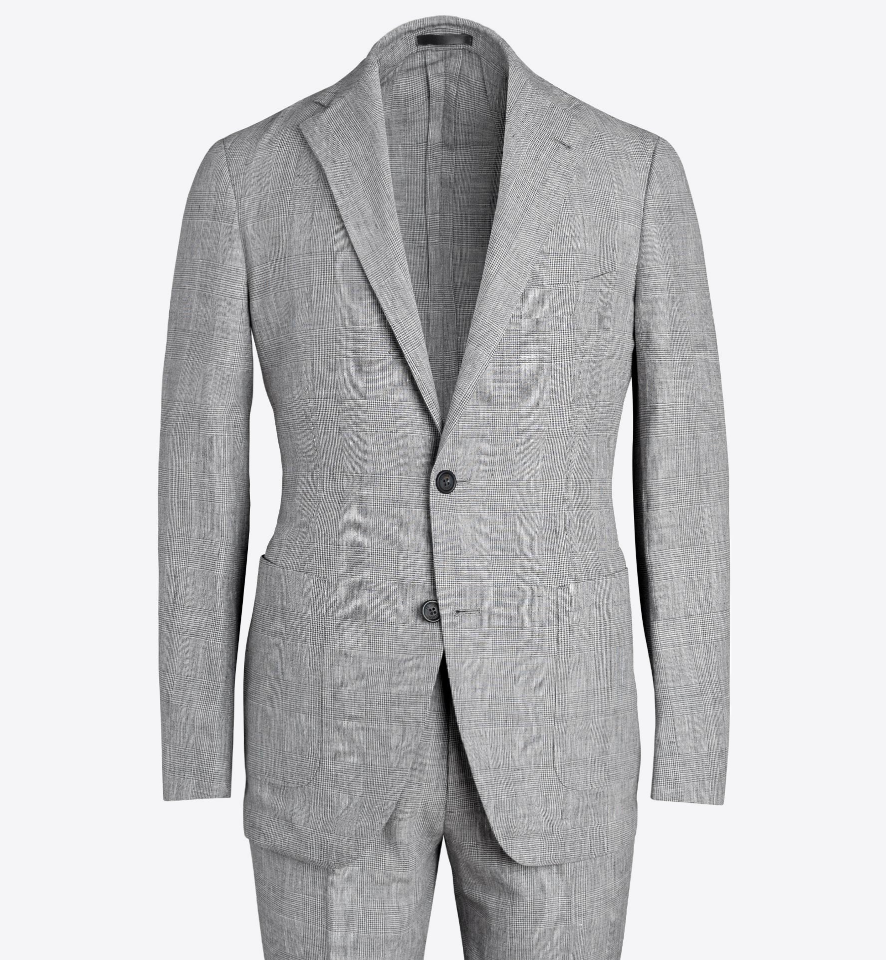 Bedford Light Grey Glen Plaid Linen and Wool Suit - Custom Fit Tailored ...