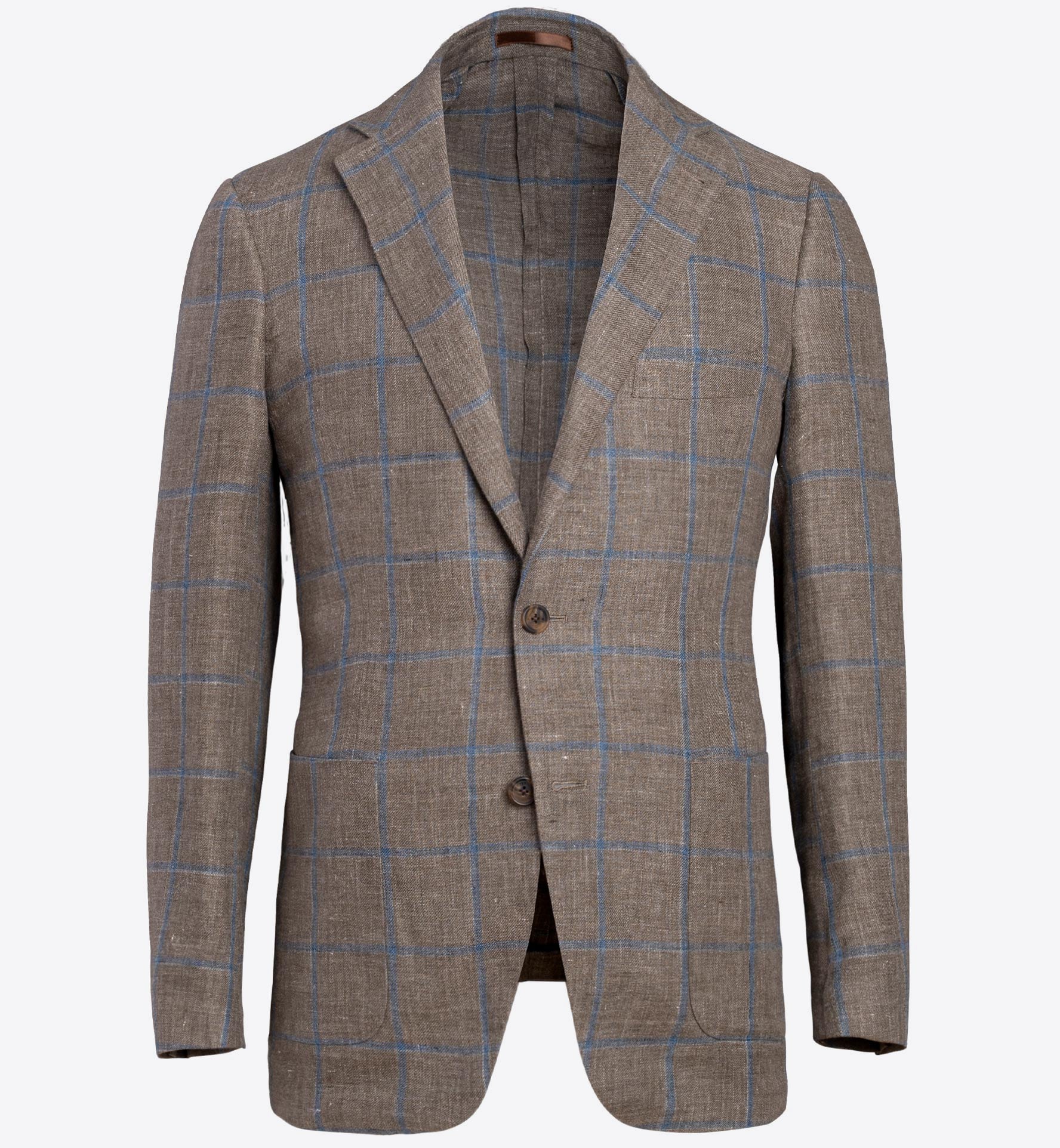 Bedford Brown and Blue Windowpane Linen Jacket - Custom Fit Tailored ...