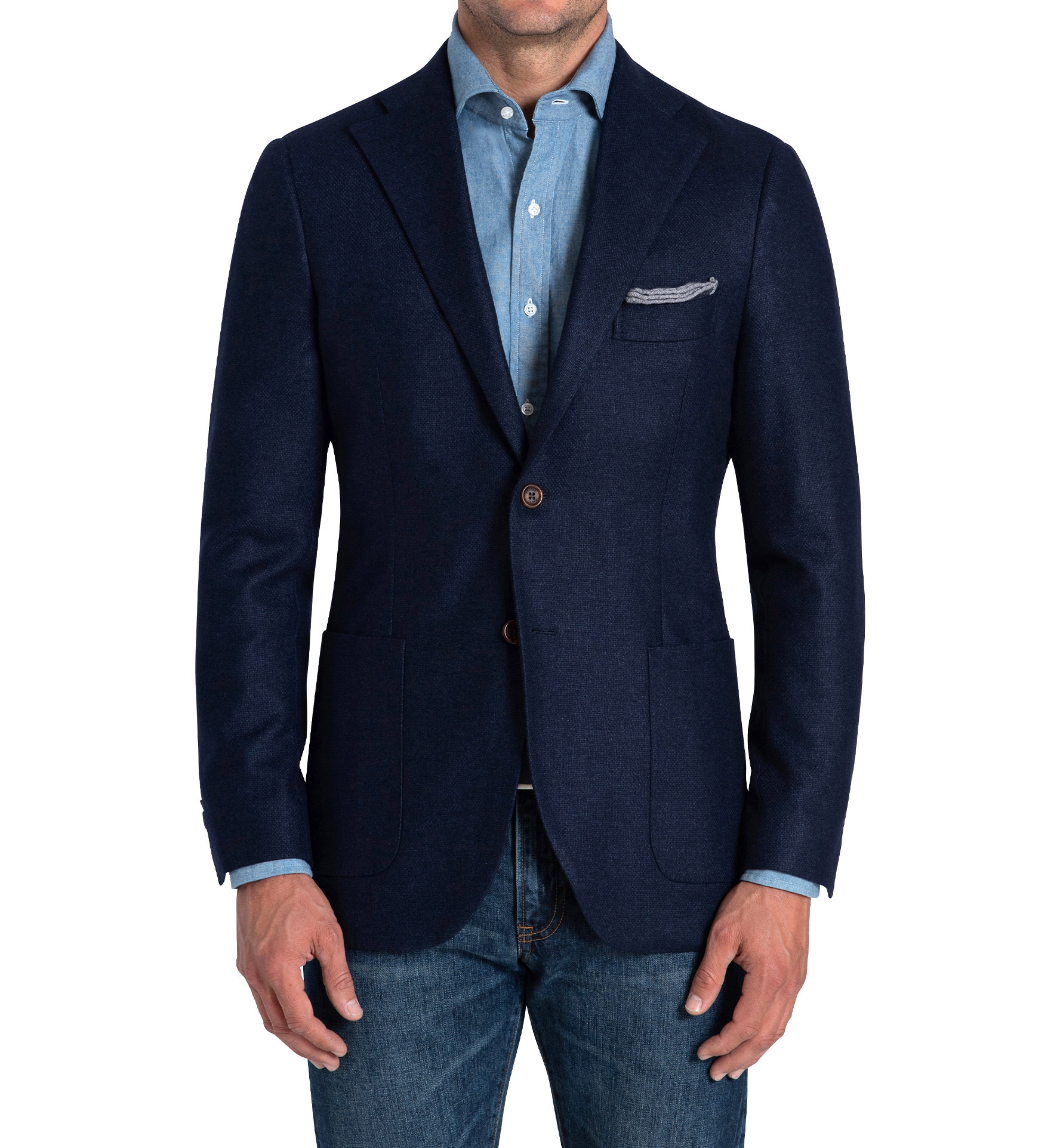Bedford Ocean Blue Brushed Wool Hopsack Jacket - Custom Fit Tailored ...