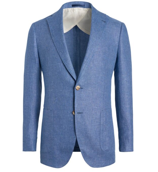 Blue Linen And Lyocell Twill Bedford Jacket