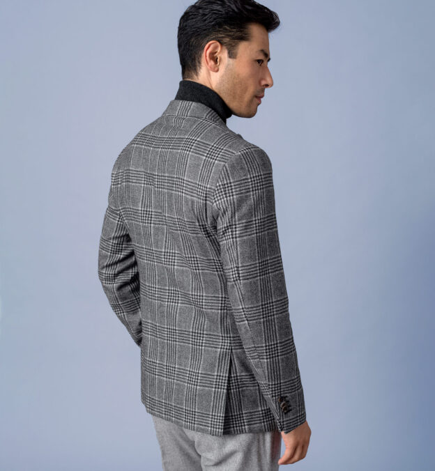 Black/Gray Glen Plaid Wool Knit w/ Fleece Backing