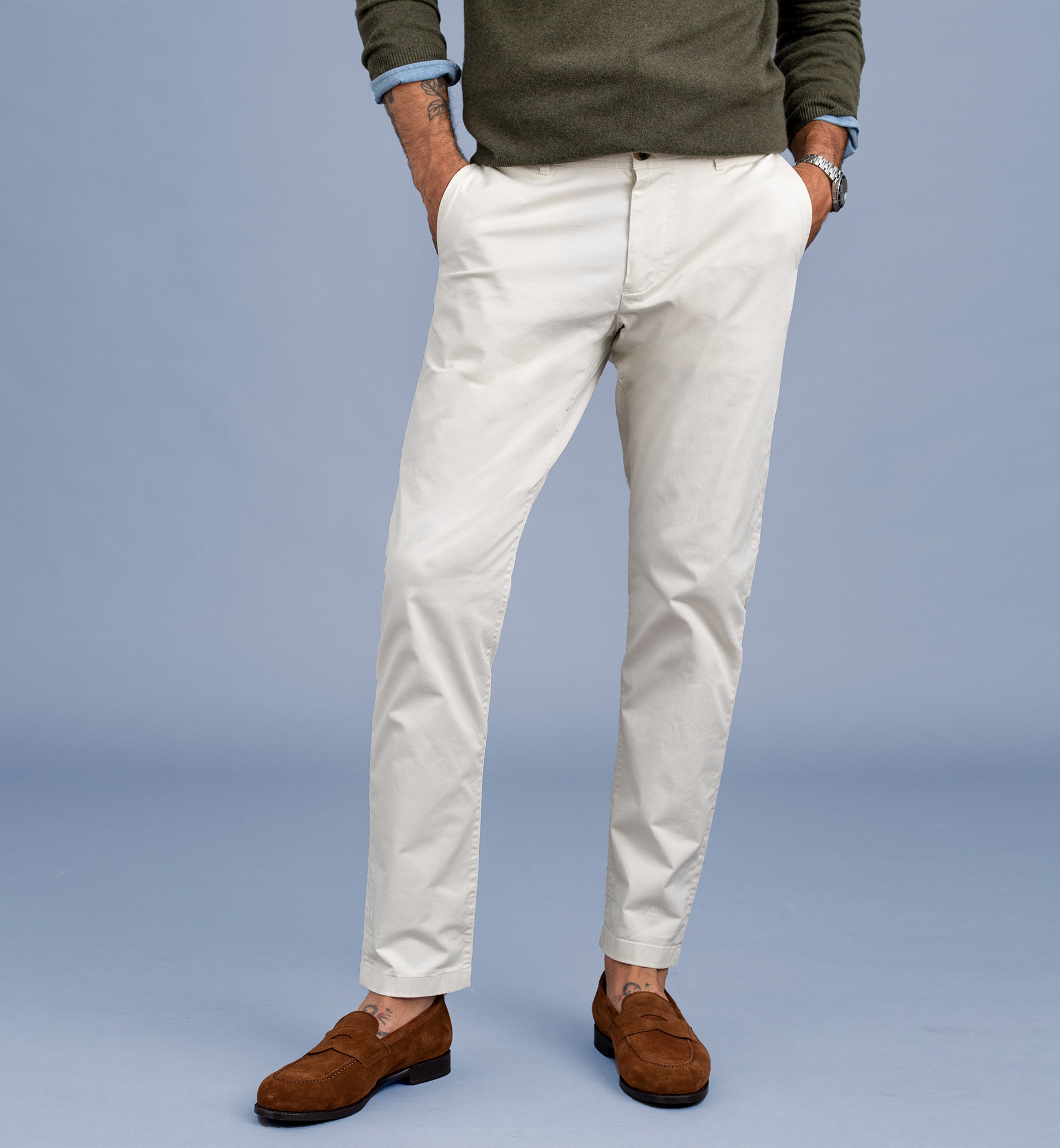 Bowery Natural White Stretch Cotton Chino - Custom Fit Tailored Clothing