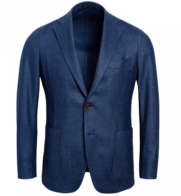 Bedford Ocean Blue Wool Silk and Cashmere Flannel Jacket - Custom Fit ...