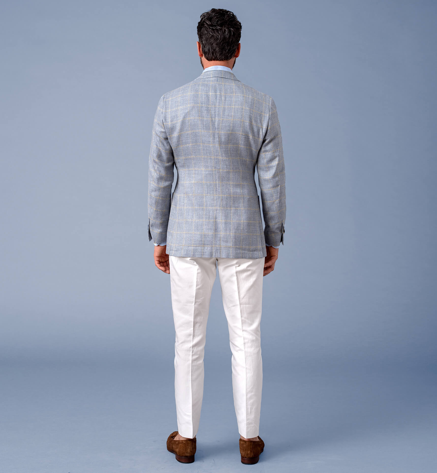 Bedford Light Blue Houndstooth Plaid Summer Blend Jacket Custom Fit Tailored Clothing 0664