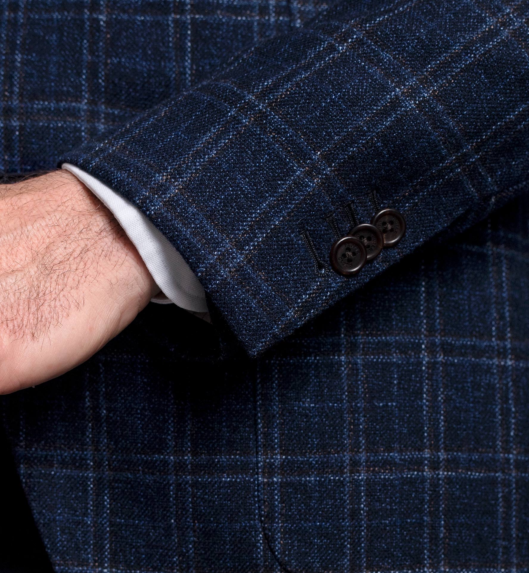 Bedford Navy Windowpane Slub Wool Flannel Jacket Custom Fit Tailored