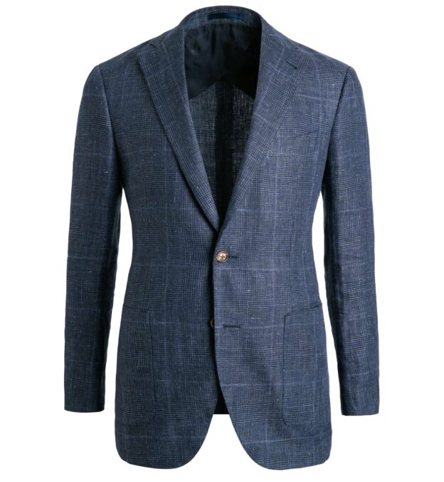 Navy Glen Plaid Linen Bedford Jacket Custom Fit Tailored Clothing 4133