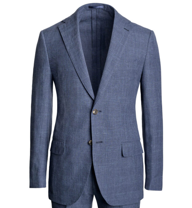 Bedford Navy Plaid Linen Wool And Silk Suit Jacket