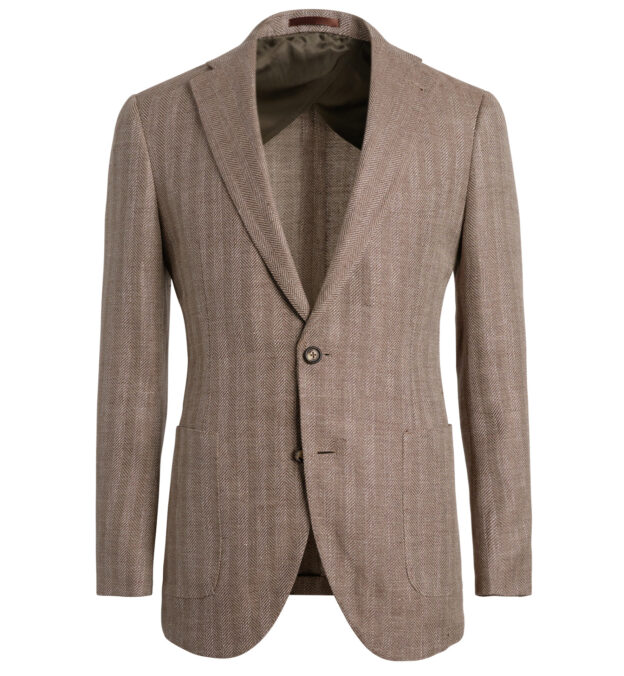 Brown Wool Linen Herringbone Bedford Jacket - Custom Fit Tailored Clothing