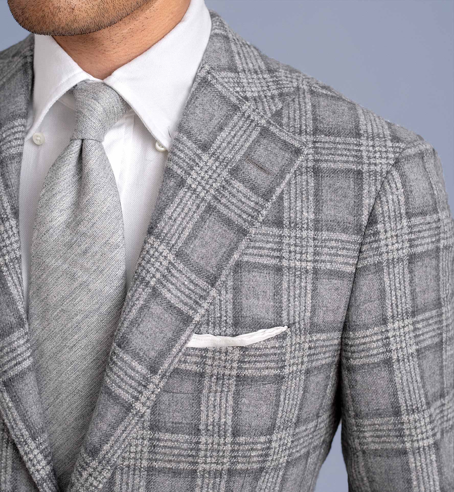 Bedford Light Grey Plaid Wool Blend Jacket Custom Fit Tailored Clothing 3154