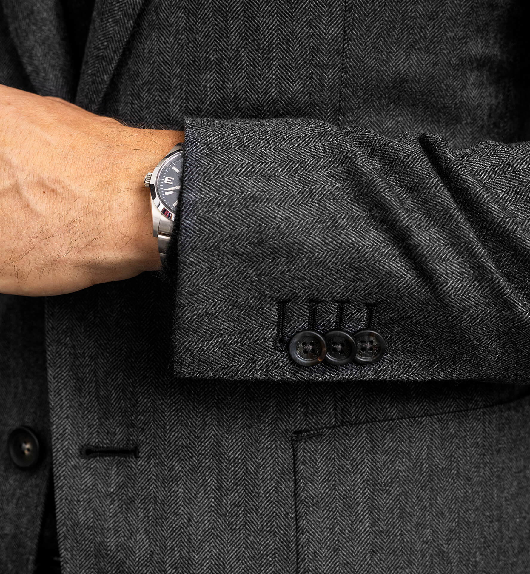 Bedford Charcoal Wool Cashmere Herringbone Jacket Custom Fit Tailored