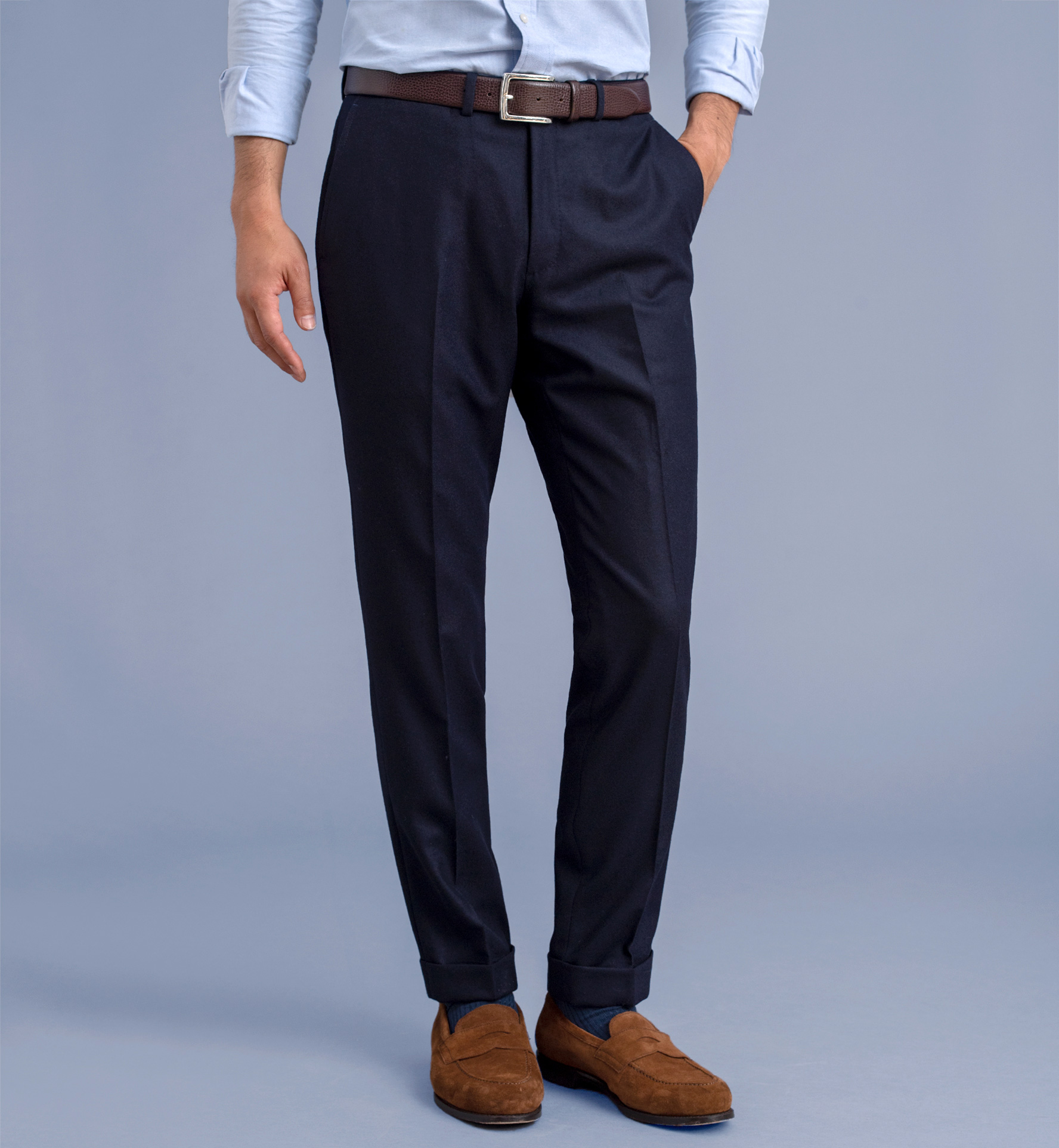 Allen Navy Wool Flannel Dress Pant Custom Fit Tailored Clothing