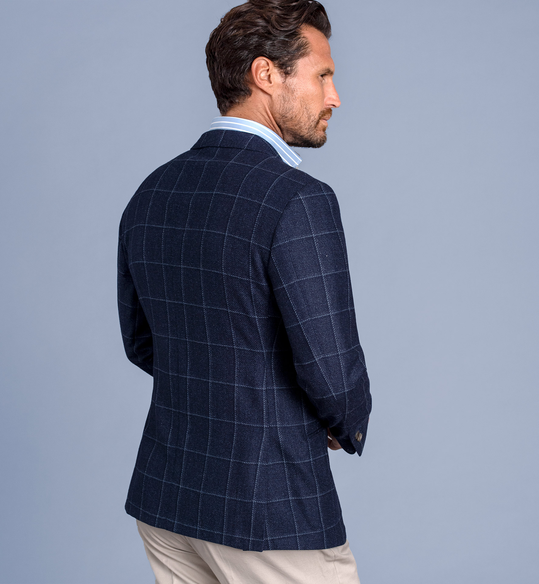 Bedford Navy Windowpane Wool Jacket Custom Fit Tailored Clothing