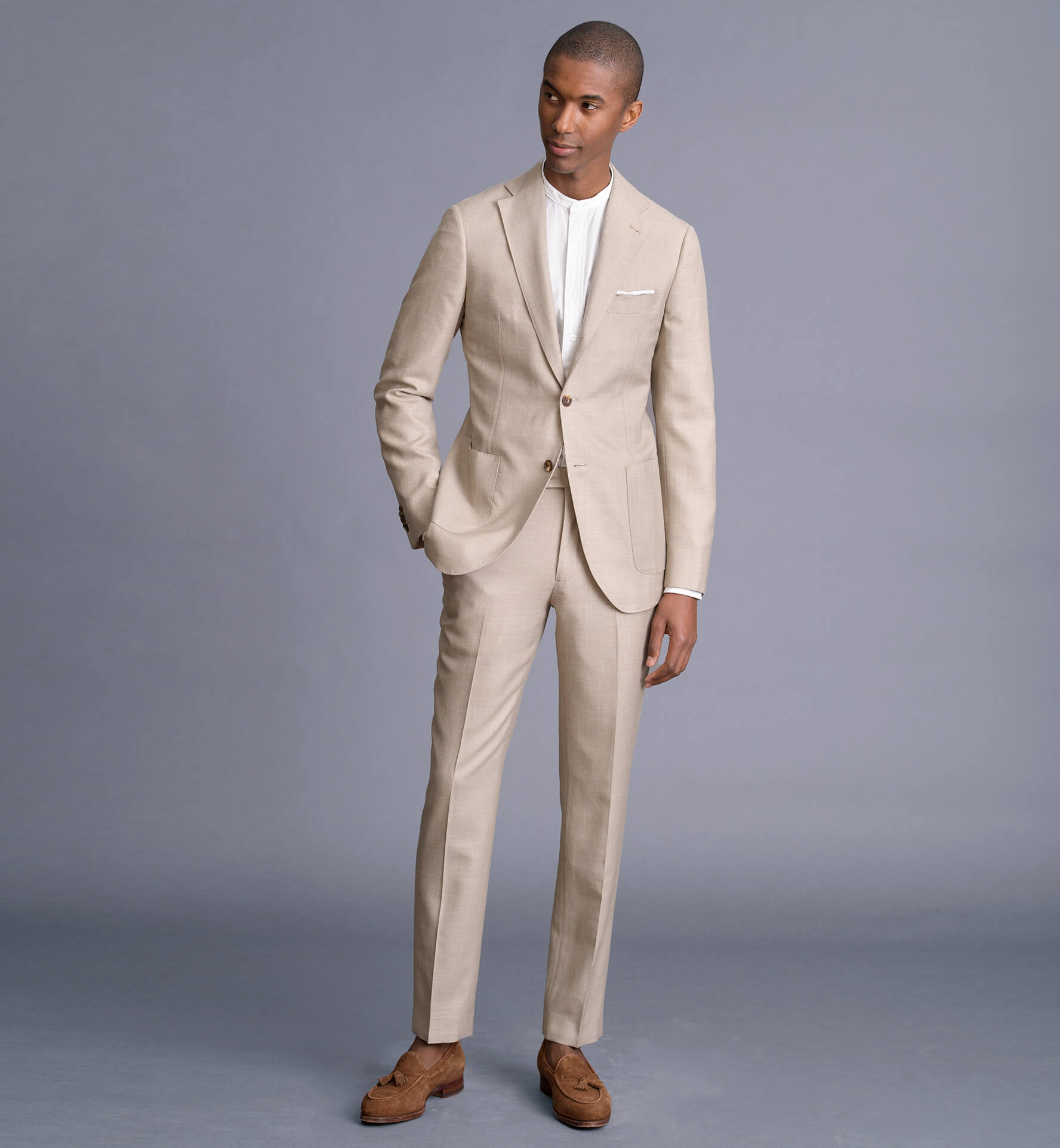 Bedford Beige Wool Silk and Linen Suit - Custom Fit Tailored Clothing