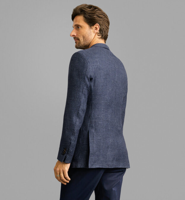 Di Fabio Faded Navy Houndstooth Wool and Linen Bedford Jacket