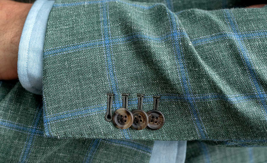 Hudson Green and Light Blue Windowpane Loro Piana Fabric Jacket