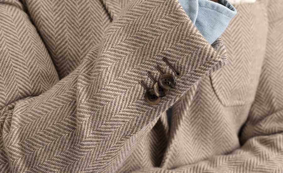 Navy Herringbone Tweed Lapel Vest, 80% Wool