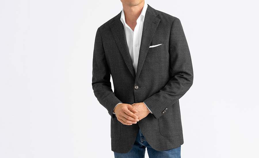 Reda Charcoal Wool Hopsack Bedford Jacket - Custom Fit Tailored