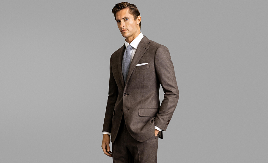 VBC Brown Worsted Wool Flannel Allen Suit - Custom Fit Tailored