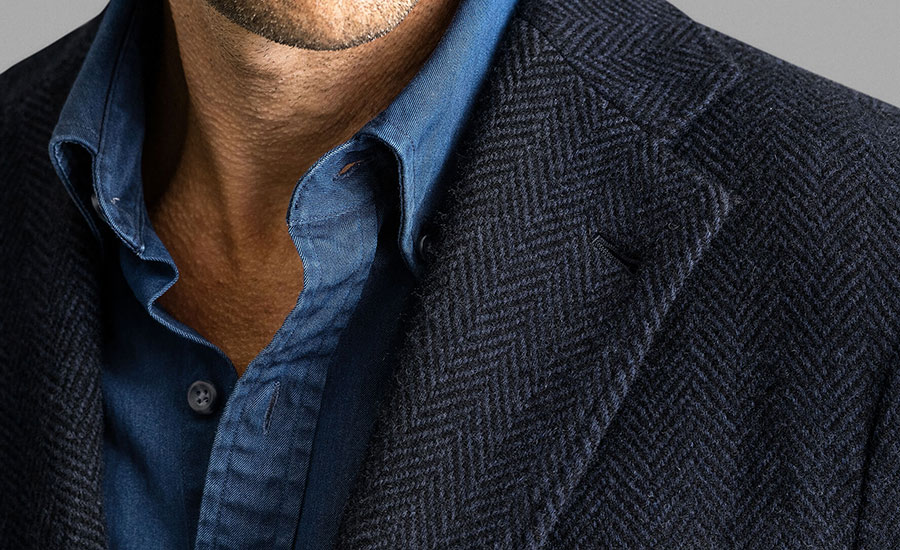 Waverly Navy Herringbone Lambswool Jacket Custom Fit Tailored Clothing