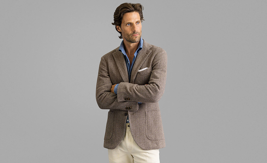 Waverly Light Brown Lambswool Herringbone Jacket Custom Fit Tailored