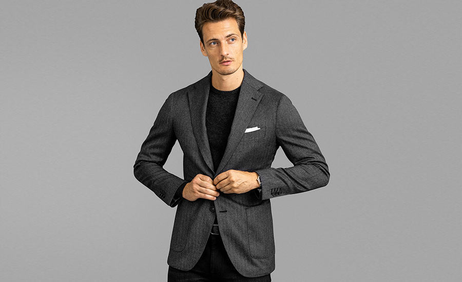 Bedford Charcoal Wool Cashmere Herringbone Jacket Custom Fit Tailored