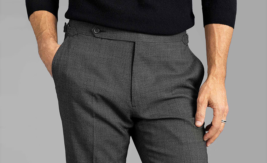 Grey Textured Weave Wool Stretch Dress Pant - Custom Fit Tailored