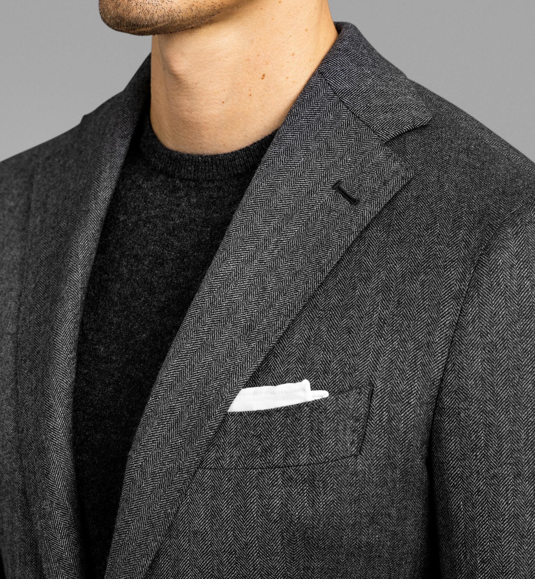 Bedford Charcoal Wool Cashmere Herringbone Jacket Custom Fit Tailored