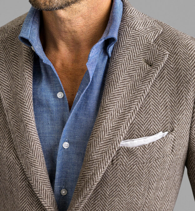 Waverly Light Brown Lambswool Herringbone Jacket Custom Fit Tailored